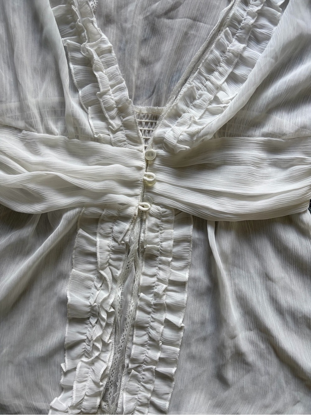 Vintage White Silky Blouse Babydoll Top - Picture 3 of 3